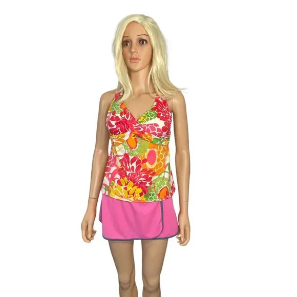 Lands End Women's 8 Skort Skirt Faux Wrap Pink Nylon - Picture 4 of 11